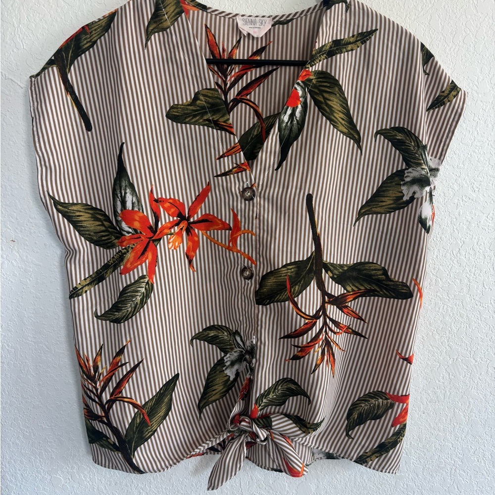 Sienna Sky Red and Green Floral Striped Blouse